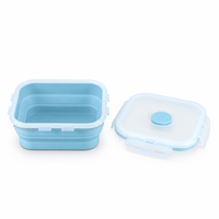 Boîte à lunch carrée mini pliable en silicone, compatible micro-ondes, avec couvercle verrouillable, pour la préparation des repas et les voyages (vente en gros)