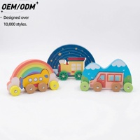 Ensemble de voitures arc-en-ciel Montessori en bois contreplaqué à tirer, jouet éducatif personnalisé avec logo pour garçons et tout-petits, non toxique
