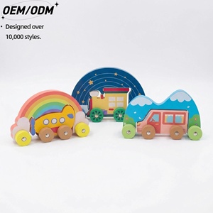 Juego de Coches de Arcoíris Montessori de Madera Contrachapada, Juguete Educativo con Logotipo Personalizado para Niños Pequeños, No Tóxico - Product Image 1