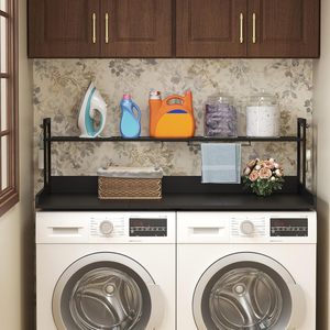 Lavasciuga con Ripiano Regolabile e Copertura Superiore con Bordi, Portasciugamani per Organizzazione Lavanderia, Ripiano da Appoggio - Product Image 6