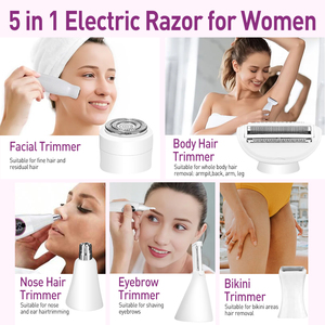 5 в 1 водонепроницаемый женский эпилятор перезаряжаемый безболезненный для удаления волос для ног, бикини, подмышек с триммером и бритвой - Product Image 4