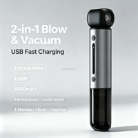 Compresseur d'air et dépoussiéreur 2-en-1 sans fil à double moteur 130000 tr/min 200g pour voiture, PC, clavier et maison