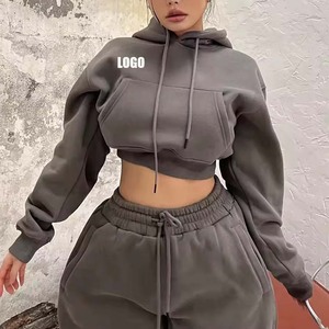 Set da donna con Logo personalizzato <span class=keywords><strong>rosa</strong></span> felpa e <span class=keywords><strong>pantaloni</strong></span> da jogging 2 pz tuta pesante a gamba larga e Set felpa con cappuccio da donna - Product Image 6