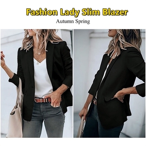 秋の春向けレディーススーツコート、無地長袖、女性らしいエレガントなスリムブレザーコート - Product Image 3