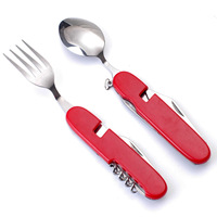 6 en 1 – Couverts de camping pliables en acier inoxydable de qualité alimentaire avec logo personnalisé – Outil multifonction de poche écologique