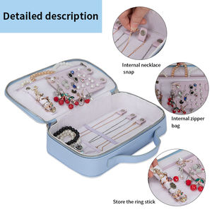 Boîte de rangement portable en cuir PU sergé OEM/ODM pour maquillage et bijoux, petite trousse de voyage carrée avec fermeture éclair pour boucles d'oreilles et bagues - Product Image 6