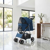 Poussette pliable 4 roues pour animaux de compagnie, confortable, portable, imperméable, chariot de voyage avec fermeture éclair, panier de rangement respirant