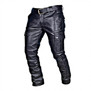 Low Price Men <b>Leather</b> <b>Cargo</b> <b>Pants</b> Wide Leg Casual Straight Leg Mid Waist Zipper Fly Baggy Pockets Streetwear Trousers OEM (RTS) - Product Image 1