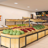 Houten lichtgewicht 4-planken enkelzijdig fruit- en groentepresentatie rek supermarkt gondola schap vrijstaand productenstandaard voor