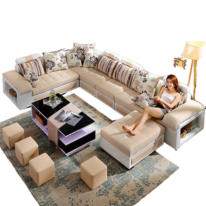 Muebles Modernos para el Hogar, Sofá Esquinero de Tela en Forma de <span class=keywords><strong>U</strong></span> para 7 Personas, Patas de Madera Modulares, Extensible, Reclinable, Convertible, Refrigerante - Product Image 1