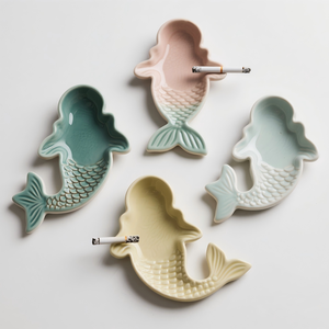 Assiette sirène en céramique personnalisée, <span class=keywords><strong>plateau</strong></span> de service silhouette de 10-12 pouces, plat à écailles de poisson en relief, décoration océanique pour la maison - Product Image 2