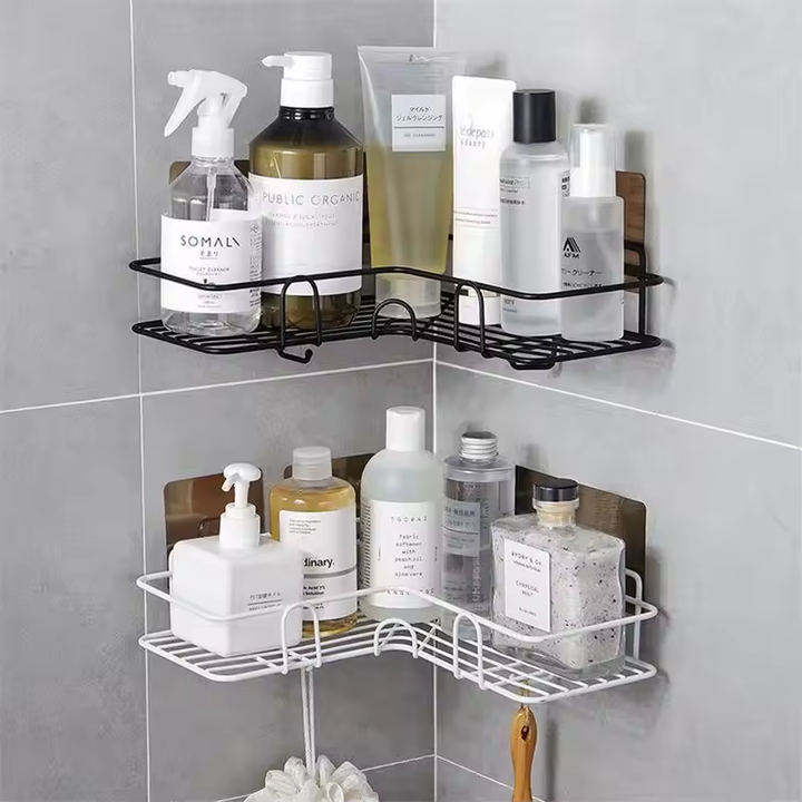 Wall Mounted No Drilling Tripod Shelves Adhesive Storage Holder Kitchen Shelf Bathroom Corner Rack