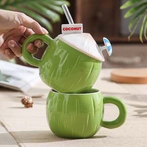 Werbegeschenk-Tassen Kreative Ins-Style Sommer-Kokosnuss-Tasse Niedliche Keramiktasse Großvolumige Wassertasse mit Deckel - Product Image 6