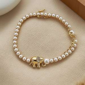 18K <b>Gold</b> Plated and Brass Zircon Embedded Design UGood Business Occasion Pearl <b>Bracelet</b> Chic Work Accessory - Product Image 3