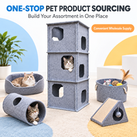 Tour pour chat modulaire personnalisée en feutre, multi-niveaux, pour intérieur, avec maisonnette, grotte et lit, et rampe d'accès. Vente en gros, OEM, ODM.