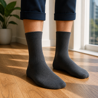 Chaussettes habillées en bambou pour hommes, mi-mollet, anti-humidité, tricot fines côtes, pour affaires, marque privée, OEM