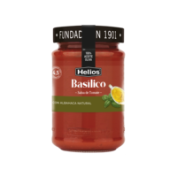 Salsa de Tomate Helios Basilico con Aceite de Oliva y Albahaca Natural 380G Frasco de Vidrio Sin Gluten Lista para Comer España Almacenamiento Refrigerado