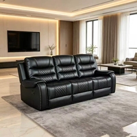 Ensemble de canapés inclinables manuels en similicuir 3+2+1, canapé inclinable manuel avec garniture cloutée, mobilier fonctionnel pour salon