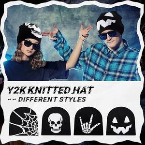 Gorros de Punto Acrílicos con Diseño Gráfico de Doble Cara, Gorros Y2K, Accesorios de Invierno, Gorro Cálido para Hombre y Mujer - Product Image 4