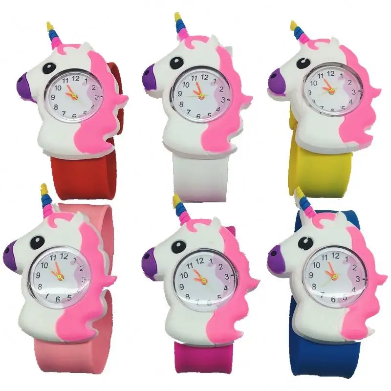 Thời trang 3D Unicorn Silicone Tát Snap đồng hồ đáng yêu Đồ chơi chàng trai cô gái trẻ em Silicone phim hoạt hình Unicorn Slap Đồng hồ đeo tay