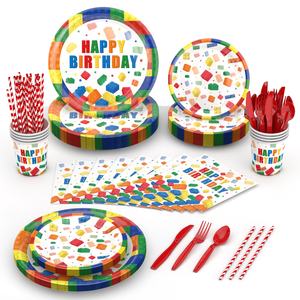 Vaisselle jetable à succès, assiettes en papier, serviettes, blocs <span class=keywords><strong>de</strong></span> construction et fournitures pour fêtes d'anniversaire - Product Image 5
