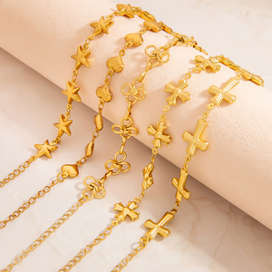 Bracelet en acier inoxydable plaqué or 18 carats avec breloques étoile, croix et cœur, bijou tendance pour femme, cadeau transfrontalier - Product Image 2