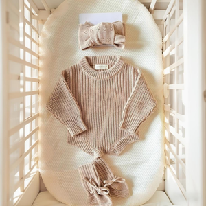 Kaiyue-Barboteuse bleue en tricot côtelé à manches longues pour nouveau-né, tenue d'annonce de <span class=keywords><strong>naissance</strong></span>, <span class=keywords><strong>ensemble</strong></span> de barboteuses avec nom et broderie - Product Image 1