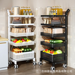 Étagère de rangement de cuisine Najie à 3 niveaux, chariot mobile en métal avec roulettes pour fruits et légumes, réglable, portable, facile à nettoyer - Product Image 3