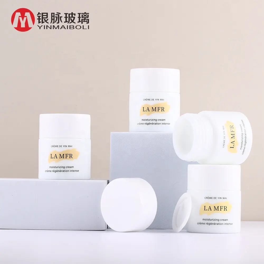 Custom printing logo and label 20g 30g 50g white opal skin care face cream cream jar glass with liner and lid