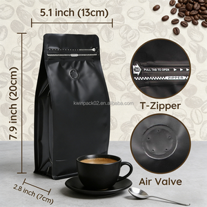 Sachets à fond plat refermables avec valve et fente pour carte, personnalisables avec logo, 250g, 340g, 500g, pour grains de café - Product Image 2