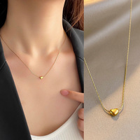 Collar de Acero Inoxidable de 18 Pulgadas Sin Plomo, Chapado en Oro de 18K PVD, Cadena Ultrafina Cómoda con Colgante de Corazón Pequeño