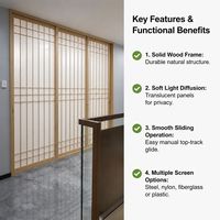 Porte coulissante en bois massif avec panneau translucide, séparateur de pièce, taille personnalisée, style japonais pour maison moderne, en stock