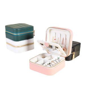 Wholesale Small Travel Square PU Leather Jewelry <b>Box</b> <b>Women</b> Portable Earrings Ring Organizer Case with Mirror - Product Image 5