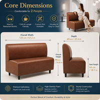 Banc de restaurant pour 2 personnes en cuir synthétique marron cognac, dossier haut, pour café, salle à manger, restaurant