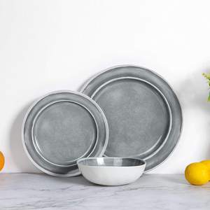 Vajilla <span class=keywords><strong>de</strong></span> <span class=keywords><strong>melamina</strong></span> gris apta para lavavajillas, juego <span class=keywords><strong>de</strong></span> vajilla ligera resistente a roturas para 4 interiores y exteriores, 12 Uds. - Product Image 5