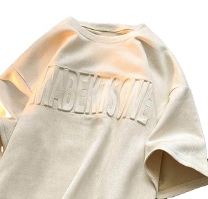 Homens personalizados de alta qualidade pesado algodão orgânico Unisex Tee Drop Shoulder Design 3D em relevo impressão T Shirt - Product Image 1