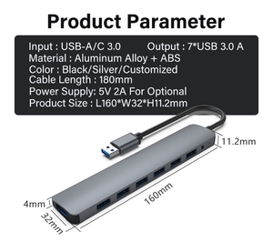 Miễn phí Logo in nhôm <span class=keywords><strong>USB</strong></span> 3.0 7 cổng <span class=keywords><strong>HUB</strong></span>, 7 trong 1 <span class=keywords><strong>HUB</strong></span> <span class=keywords><strong>USB</strong></span> 3.0 spitter - Product Image 3