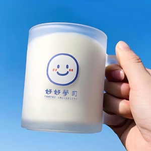 Tazza in Vetro Satinato con Stampa Faccina Sorridente, Trasparente, per Tè e Caffè, Articoli per Bere, per Logistica Commerciale e Centri di Distribuzione - Product Image 1