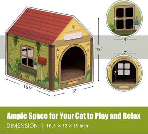 Casetta per <span class=keywords><strong>Gatti</strong></span> con Tiragraffi e Catnip, 42x30x38 cm, Stile Cabina Forestale, Personalizzabile con Nome, Spazio per <span class=keywords><strong>Gatti</strong></span> da Interno - Product Image 6