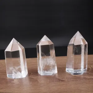 Points de baguette de guérison de cristaux de roche de tour de quartz clair de grande taille naturelle de haute qualité