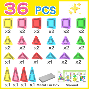 Mini blocs magnétiques prêts pour le voyage Ensemble <span class=keywords><strong>de</strong></span> 36 pièces dans un étui <span class=keywords><strong>de</strong></span> protection en métal Ensemble <span class=keywords><strong>de</strong></span> <span class=keywords><strong>construction</strong></span> <span class=keywords><strong>de</strong></span> mini carreaux magnétiques pour enfants - Product Image 5