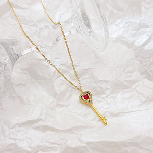 Collar con Colgante de Zirconia Roja Brillante de Acero Inoxidable Hongtong B1-389, Joyería de Moda al por Mayor - Product Image 5