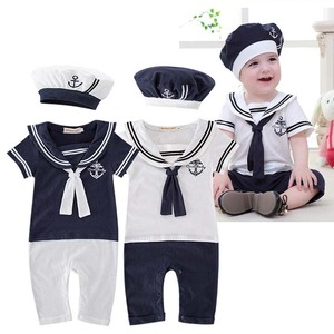 Mode été marine Style vêtements bébé garçons <span class=keywords><strong>marin</strong></span> Costume avec chapeau pour 0-2 ans HCFB-025 - Product Image 1