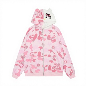 Cárdigan con capucha y cremallera de algodón 100% para mujer, estilo japonés vintage, corto, informal, para otoño, de moda - Product Image 2