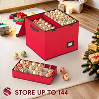 Grande boîte de rangement pour décorations de Noël avec couvercle à rabat, 144 compartiments pour boules de Noël, poignées renforcées, pour décorations de Noël