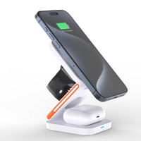 Vente flash : Chargeur sans fil magnétique 3-en-1 15W, support de charge pliable, station de bureau pour montre connectée, écouteurs, iPhone, smartphone