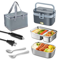 Boîte à lunch électrique isolée multicouche 2-en-1 en acier inoxydable Boîte à lunch électrique chauffante à usage domestique rechargeable auto-chauffante pour voiture