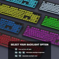 OEM ODM Large Print Backlit Wireless Keyboard 24G Silent Wireless Light Up Keyboard Full Size Computer Keyboard with 7 Colored B