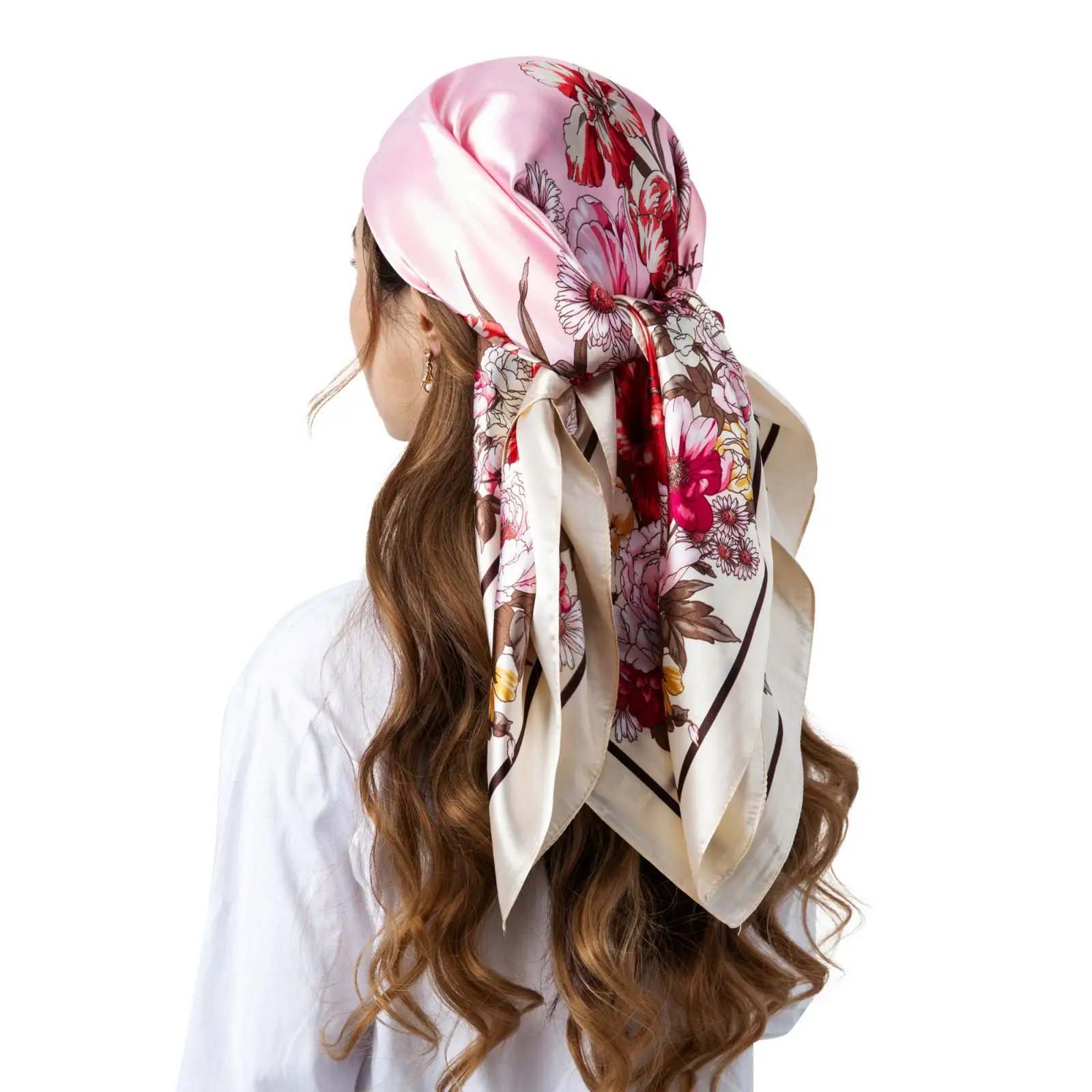 Großhandel Marken druck Seidiger Schal Kopf Bandana Schals Luxus Frauen Quadrat Seidige Polyester Kopftücher für Frauen