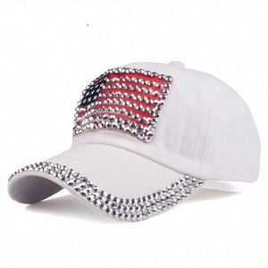 Wholesale Original Unstructured Wash Made <b>Old</b> Denim Bling Vintage American Flag Rhinestone <b>Baseball</b> Cap - Product Image 3